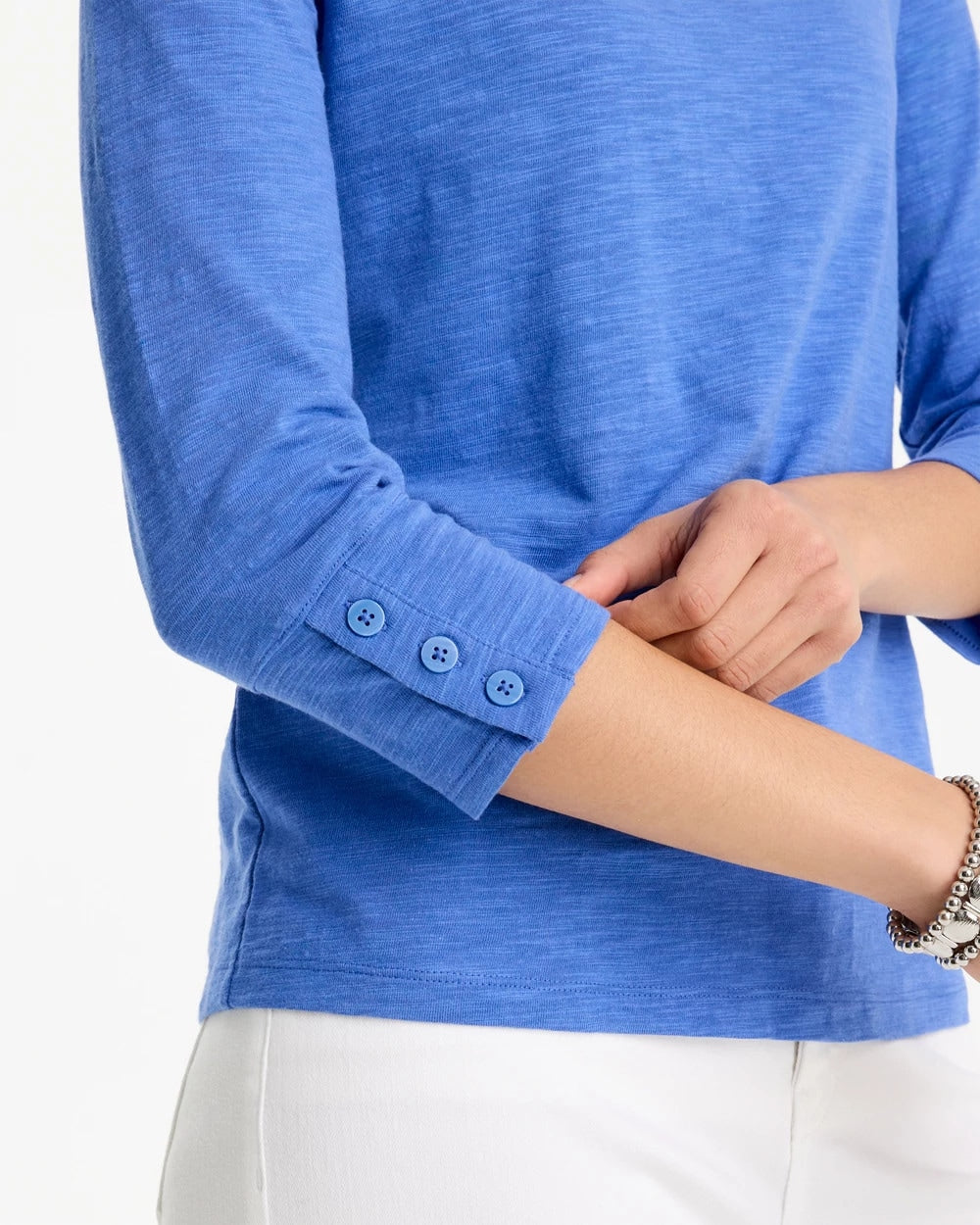 Chico's Trending | Cotton Slub 3/4 Sleeve Button Tee
