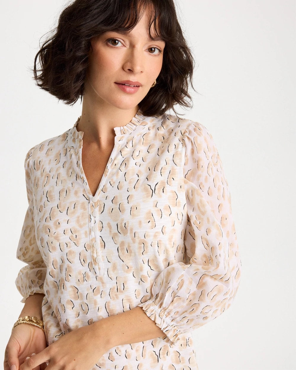 Chico's Recommended | Animal Print Ruffled V-Neck Top