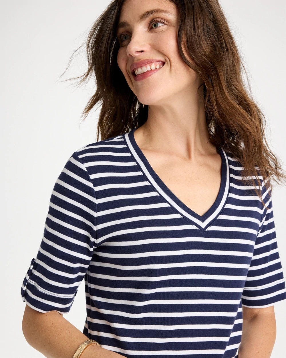 Chico's Everyday | Pima Striped Elbow Sleeve Tee