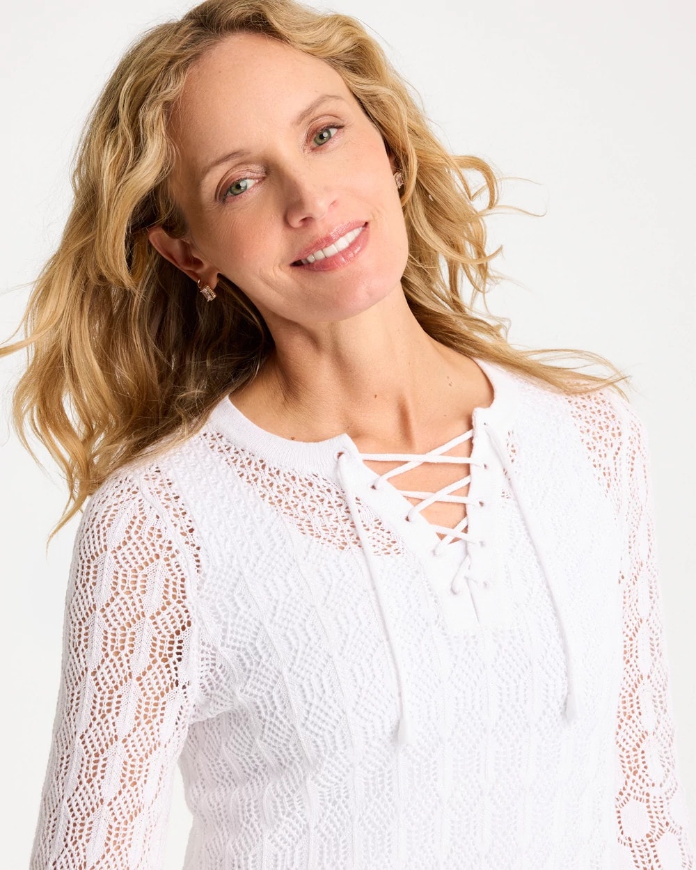 Chico's Value | Cotton-Linen Lace Notch-Neck Sweater
