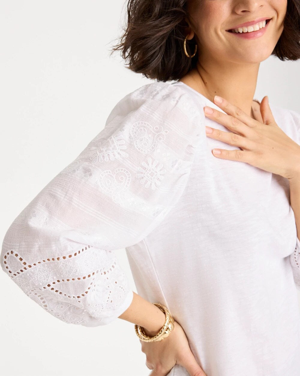 Chico's Exclusive | Cotton Eyelet Sleeve Tee