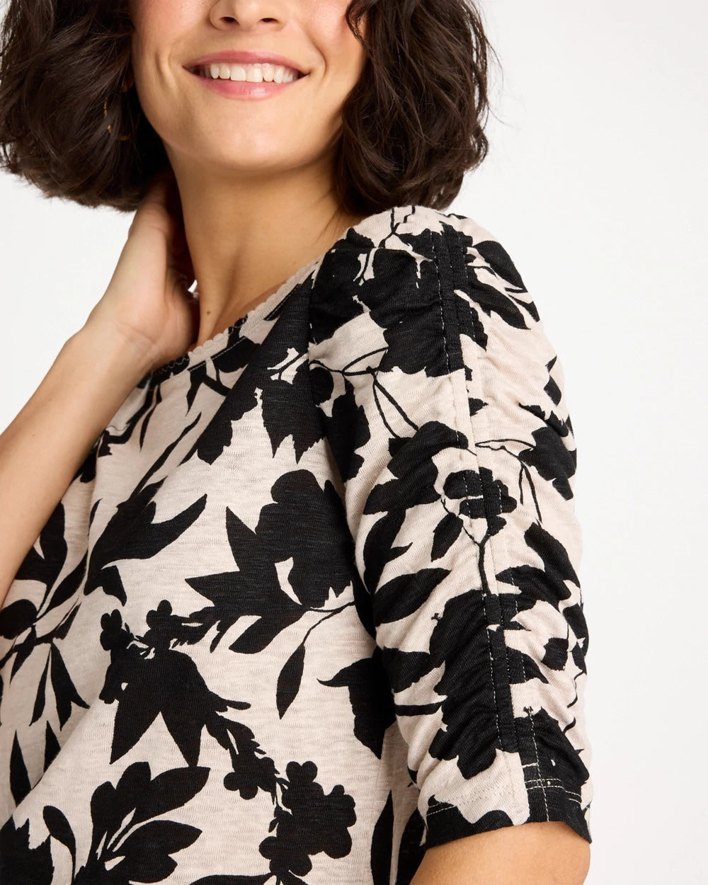 Chico's Everyday | Flora Linen Ruched Sleeve Tee