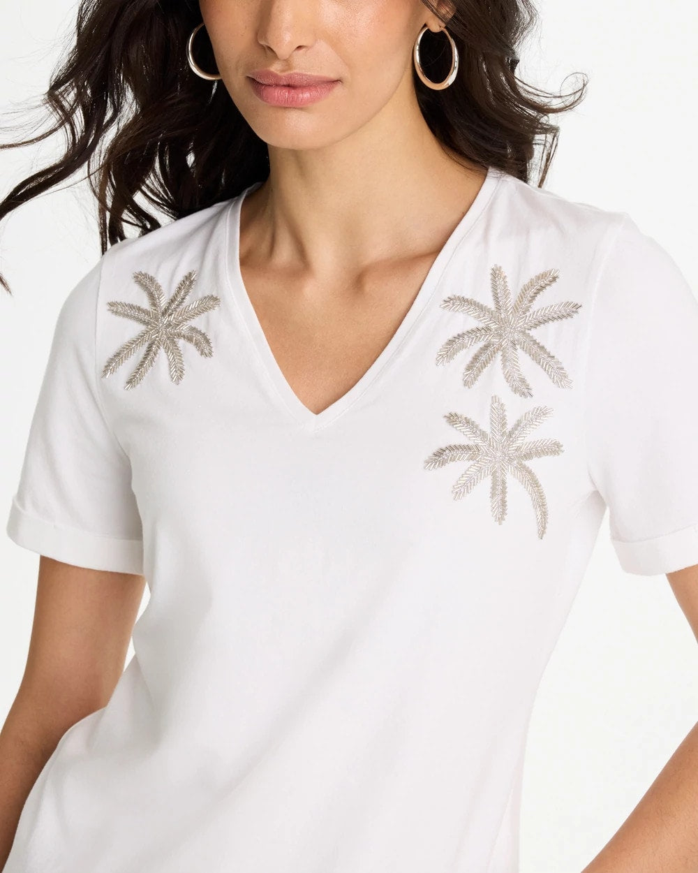 Chico's New | Cotton Stretch Palm Sequin Tee