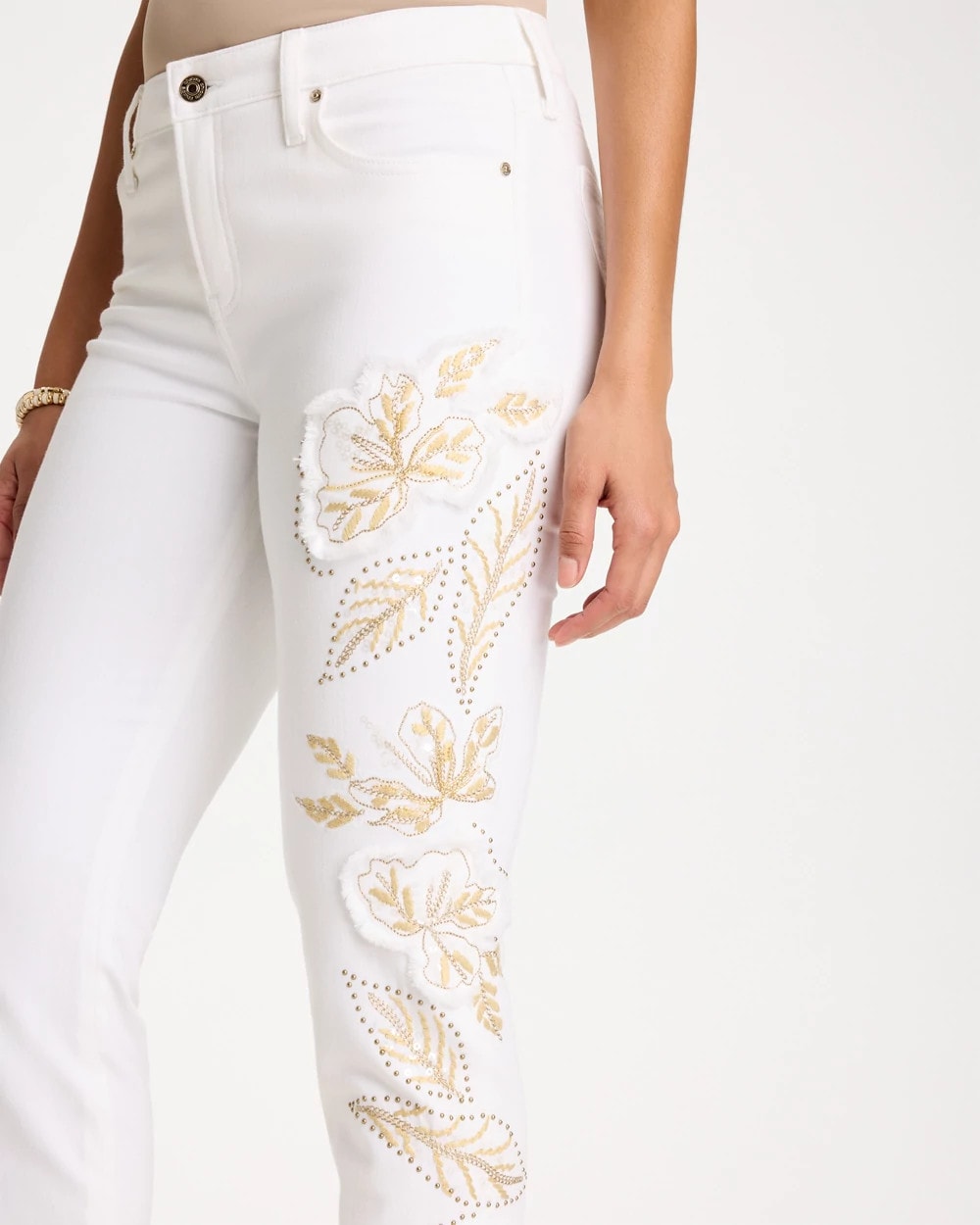 Chico's Sale | No Stain Girlfriend Floral Embellished Slim Ankle Jeans