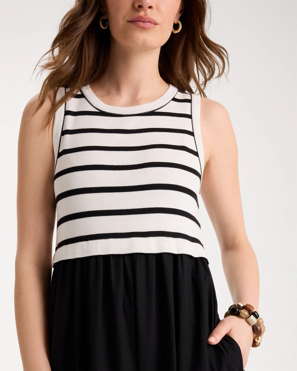 Chico's Premium | Poplin Cotton Rib Mix Dress