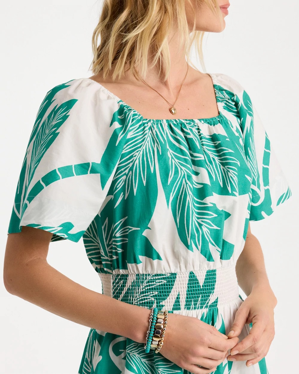 Chico's Sale | Poplin Cotton Off-Shoulder Printed Dress