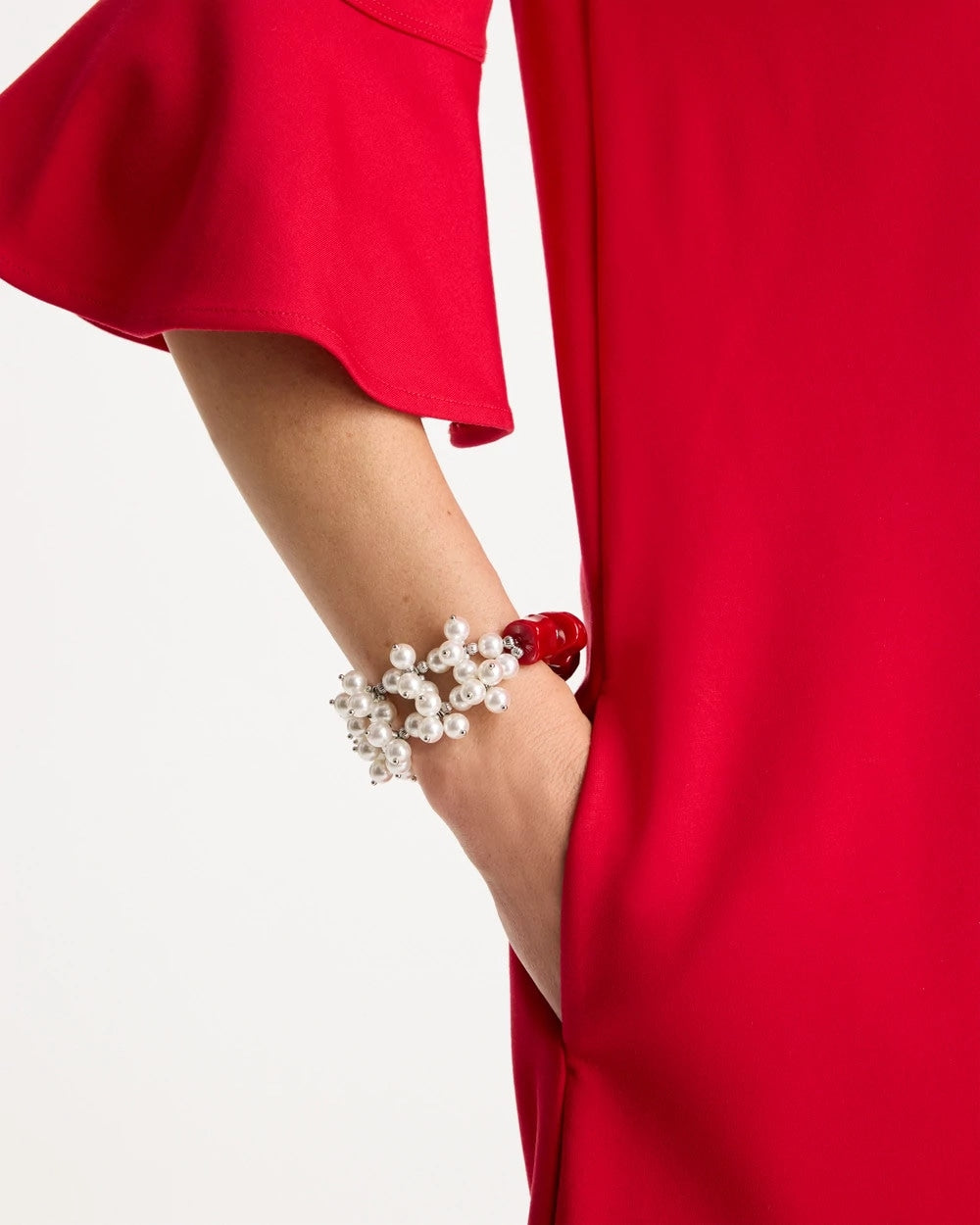 Chico's Exclusive | Red Resin Pearlescent Stretch Bracelet
