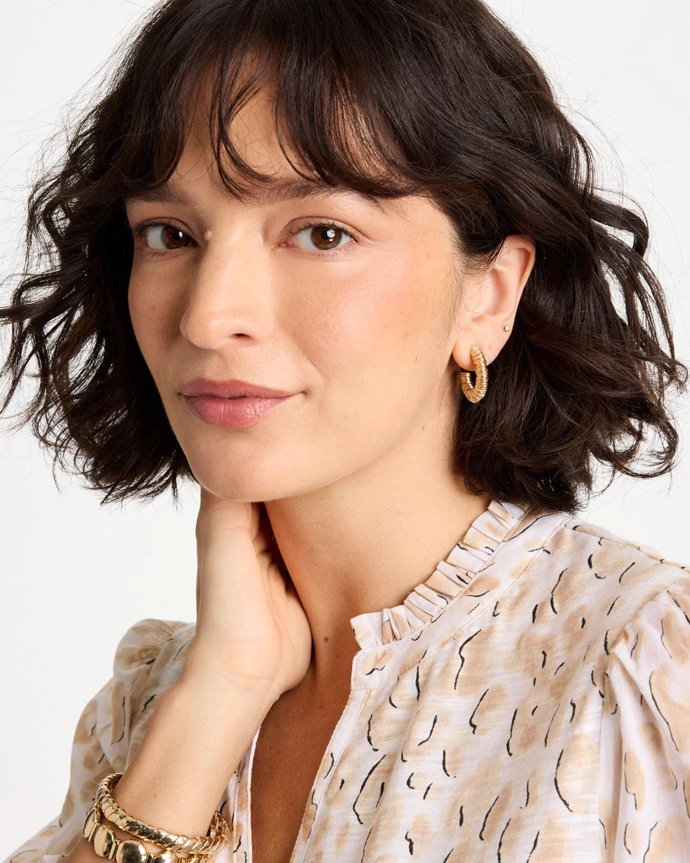 Chico's Essential | Crinkle Goldtone Hoop Earrings