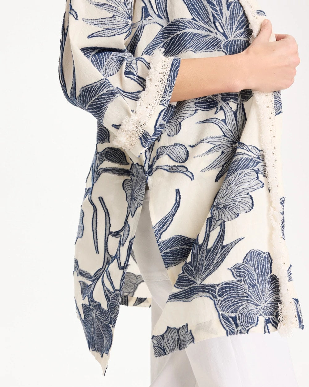 Chico's Exclusive | Cotton Jacquard Fringed Kimono
