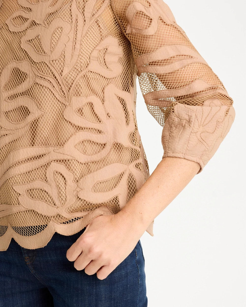 Chico's Smart Buy | Floral-Motif Mesh 3/4 Sleeve Top