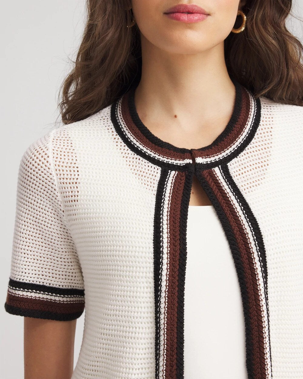 Chico's Premium | Pointelle High-Style Short-Sleeve Cardigan
