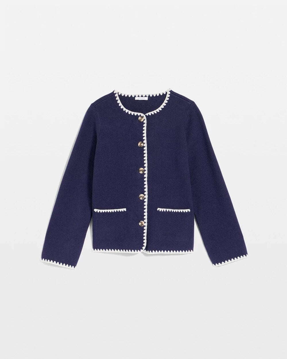 Chico's Premium | Blanket Stitch Crewneck Cardigan