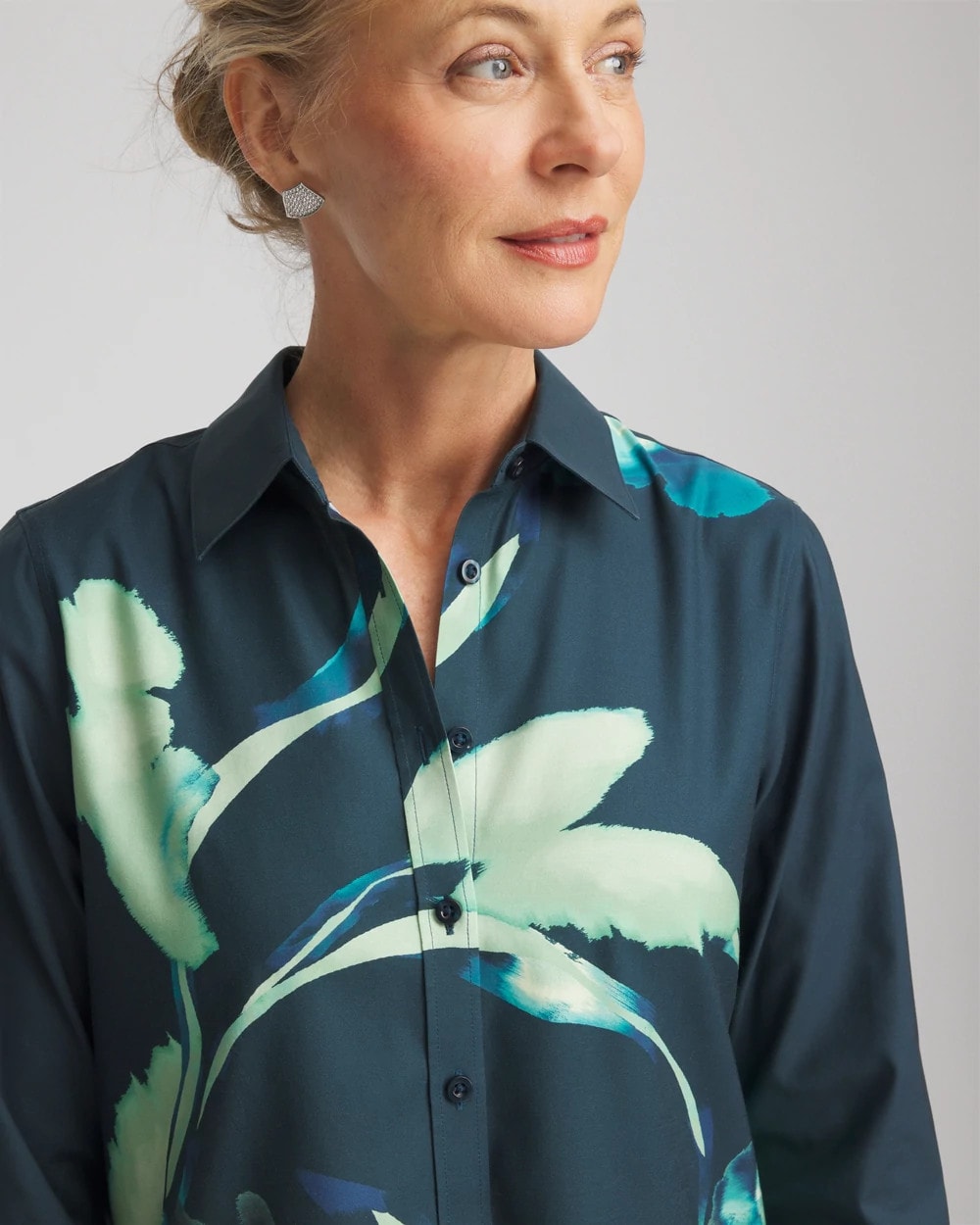 Chico's Top Pick | No Iron™ Glacial Flora Sateen Shirt