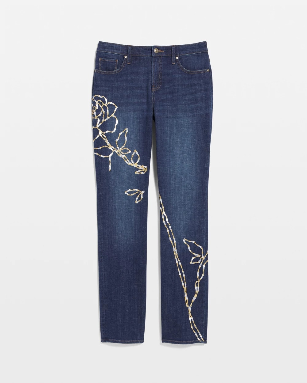 Chico's Essential | Sequins Rose Girlfriend Slim-Leg Jeans