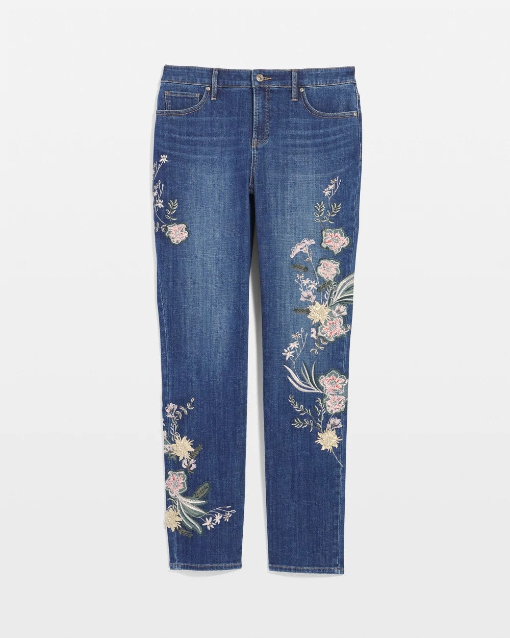 Chico's Premium | Appliqué Girlfriend Slim Ankle Jeans