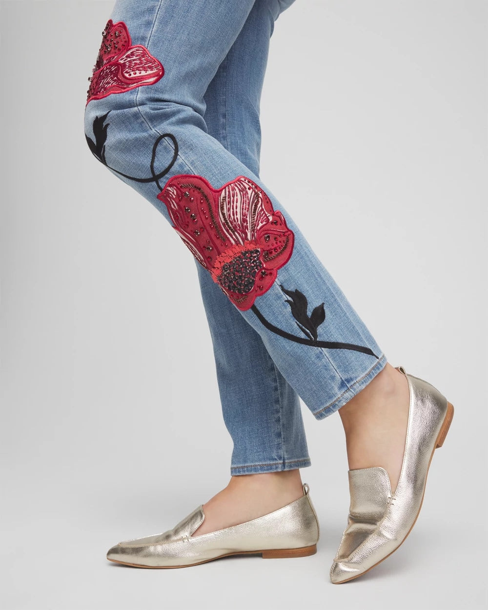 Chico's Signature | Placed Floral Girlfriend Slim Ankle Jeans
