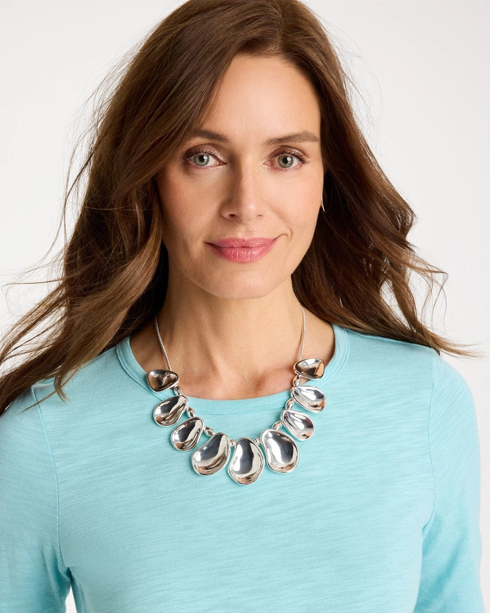Chico's Essential | Shiny Silvertone Bib Necklace