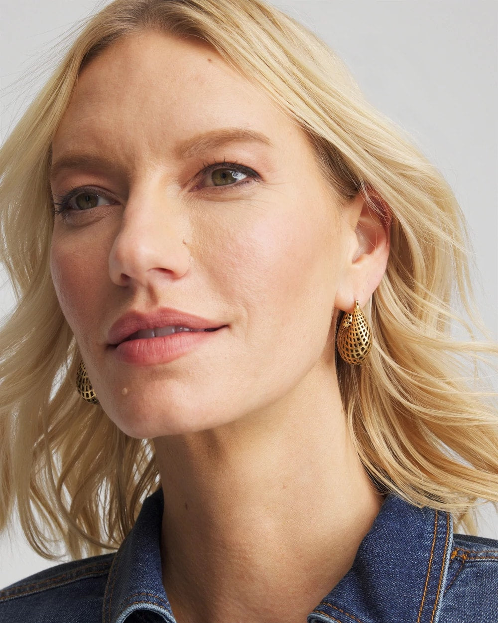 Chico's Hot Sale | Gold Lattice Puff Hoop Earrings