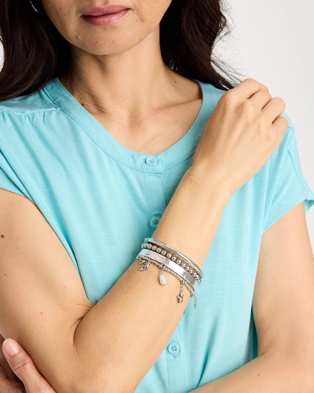 Chico's Smart Buy | Beachy Silvertone Stretch Charm Bracelet