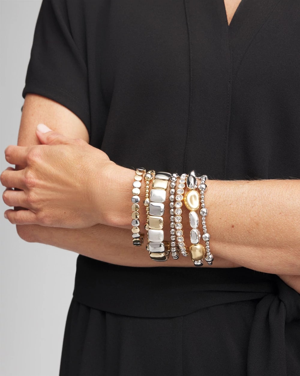 Chico's Trending | Silver & Gold Tone Round Stretch Bracelet
