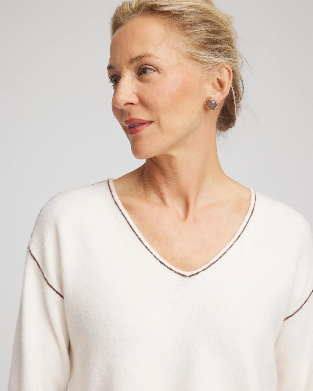 Chico's Everyday | Contrast Stitch V-Neck Sweater
