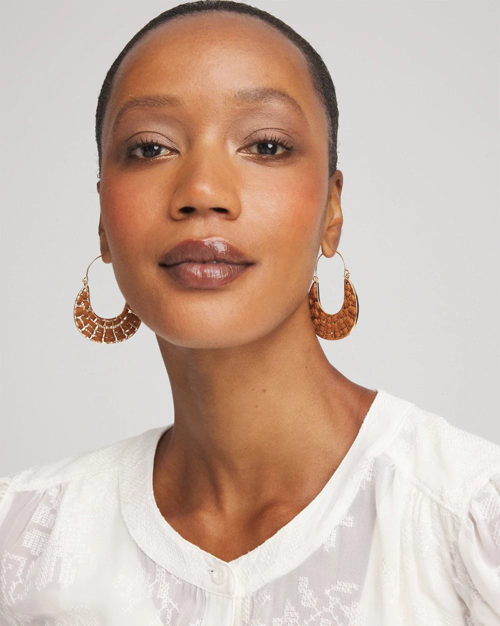 Chico's Discount | Leather Half-Moon Hoop Earrings