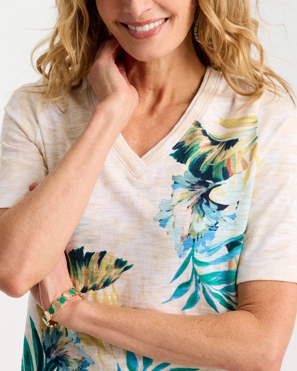 Chico's Essential | Printed Cotton Slub V-Neck Tee