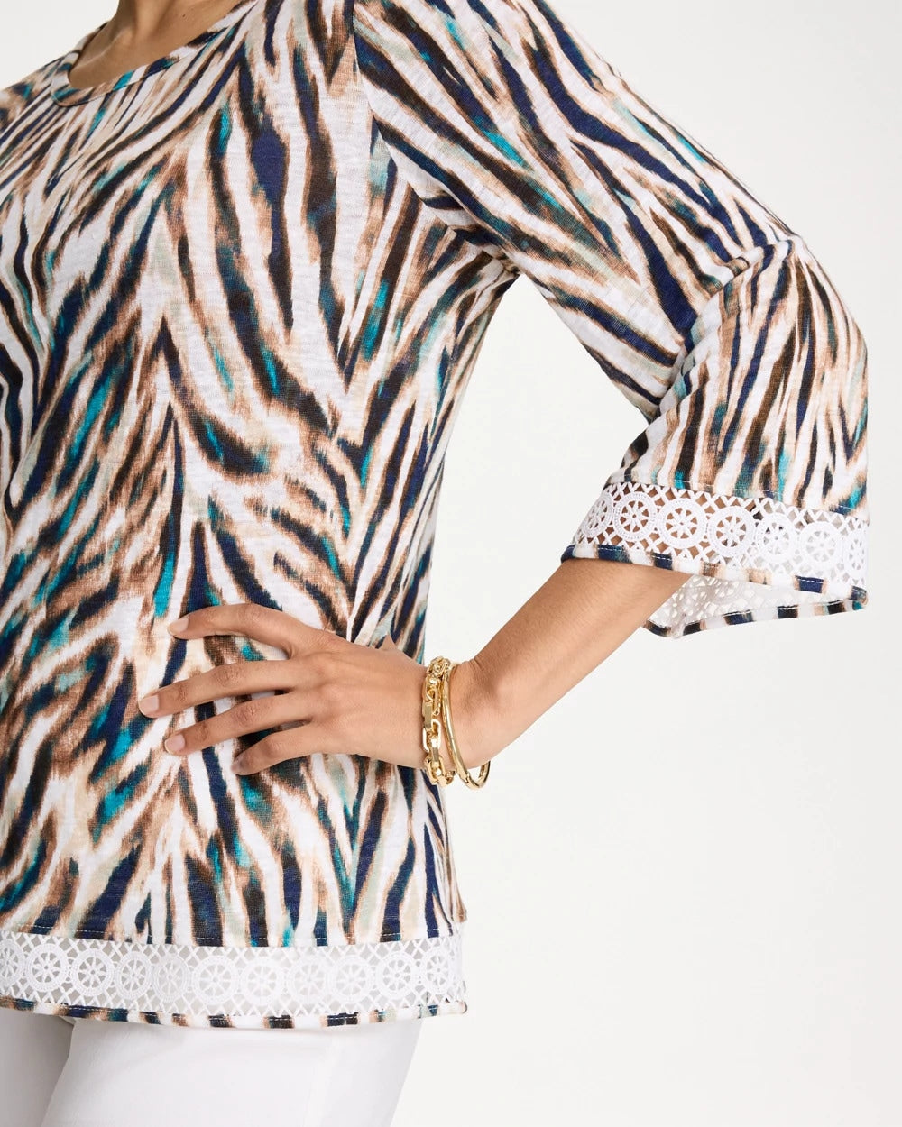 Chico's Smart Buy | Tiger Linen Crochet Lace Tee