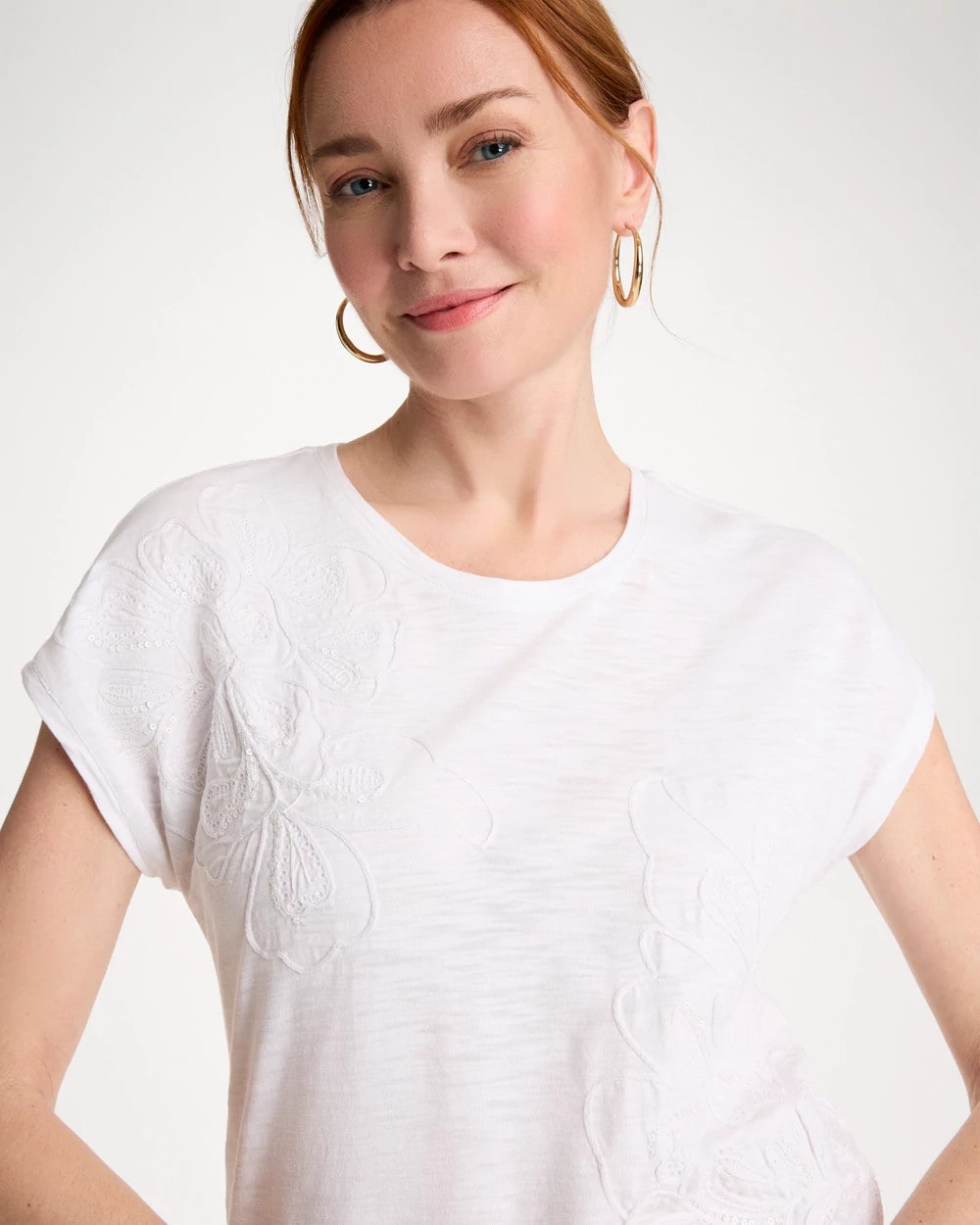 Chico's Quality | Cotton Slub Embroidered Wedge Tee