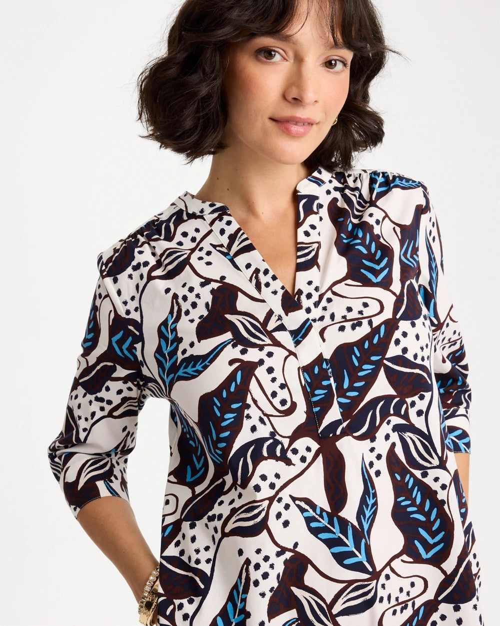 Chico's Essential | Poplin Cotton Popover Printed Dress