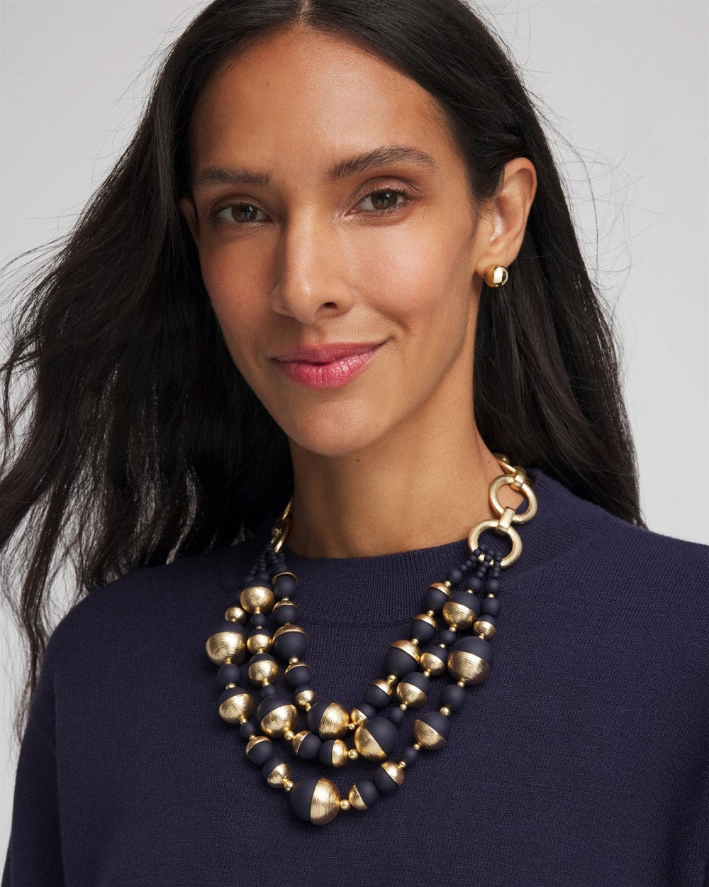 Chico's Popular | Gold & Navy Bead Necklace