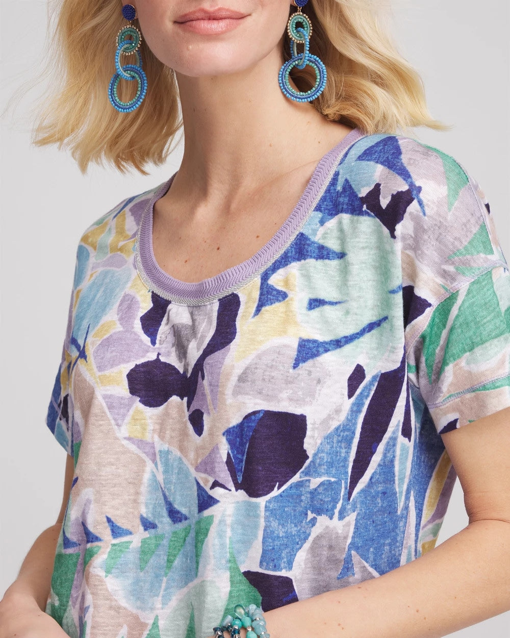 Chico's Trusted | Tropical Nights Sweater-Trim Linen Tee