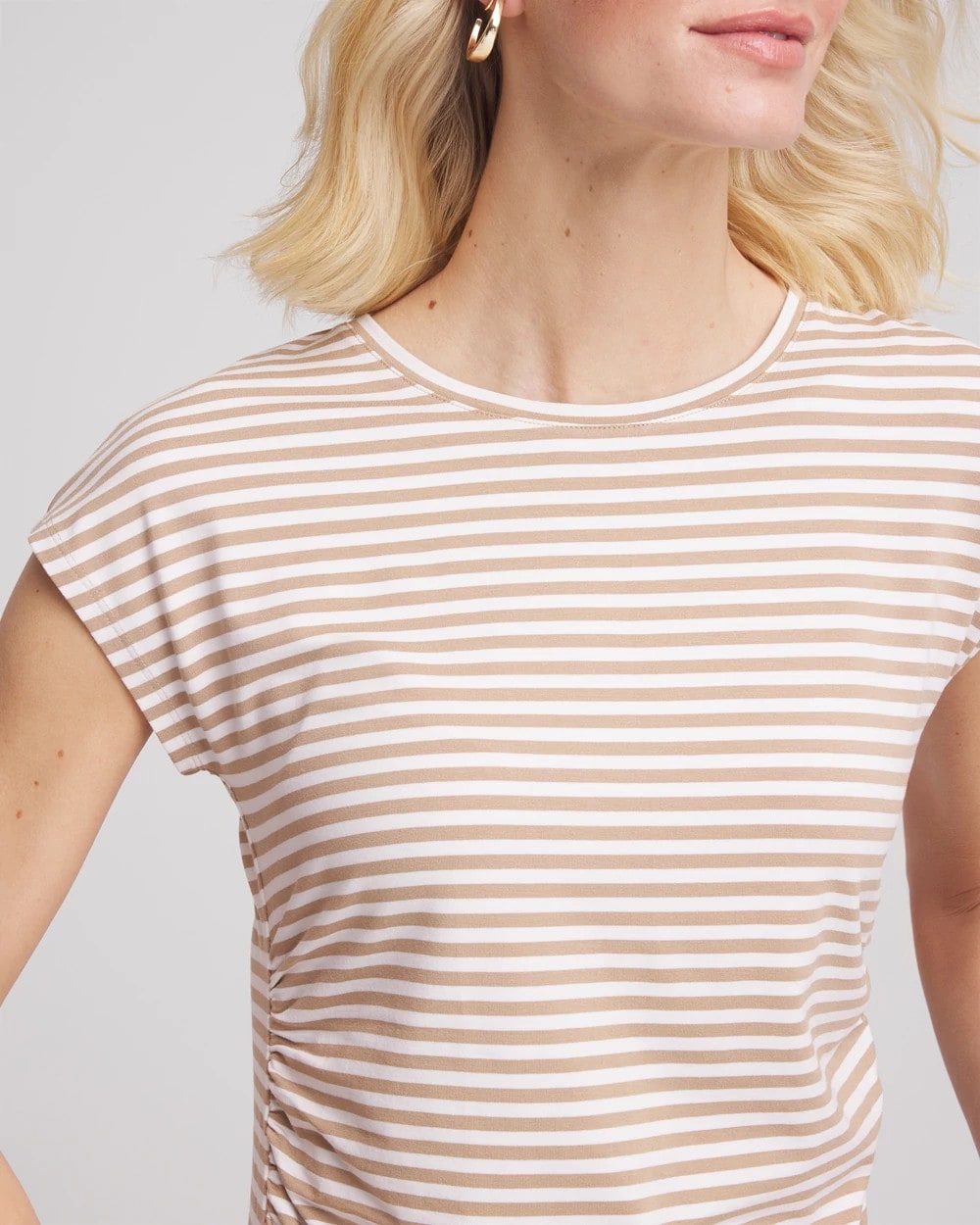 Chico's Sale | Neutral Striped Cap Sleeve Dolman Tee