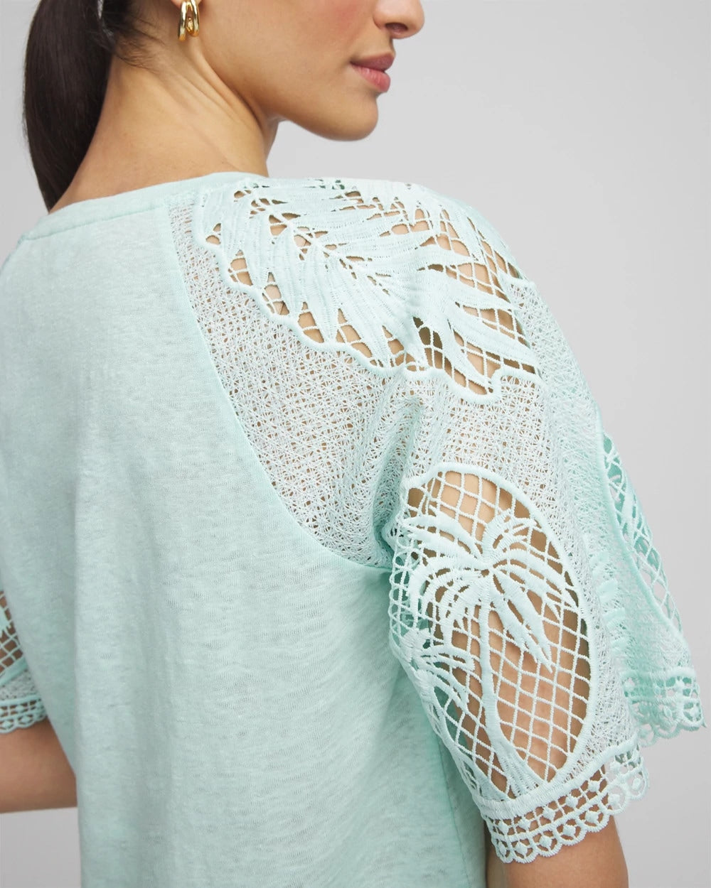 Chico's Premium | Linen Crochet Lace Short Sleeve Tee