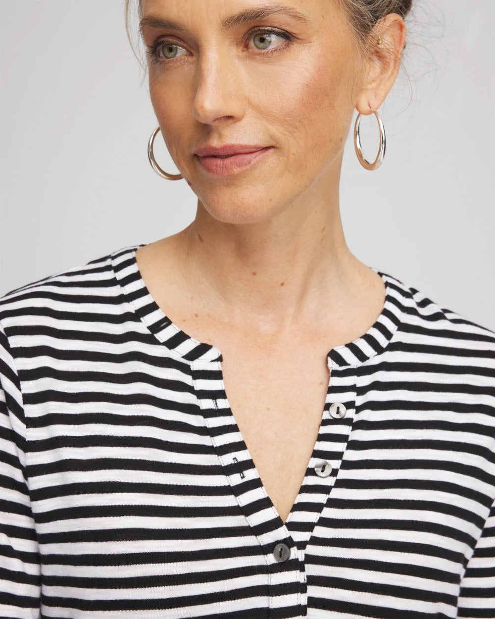 Chico's Customer Favorite | Striped Slub Splitneck Henley Tee