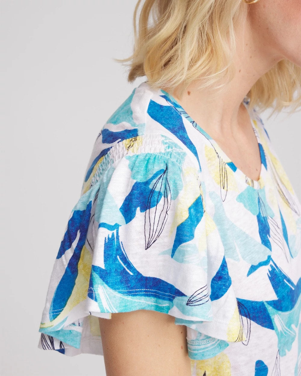 Chico's Everyday | Linen Smocked Flutter-Sleeved Tee