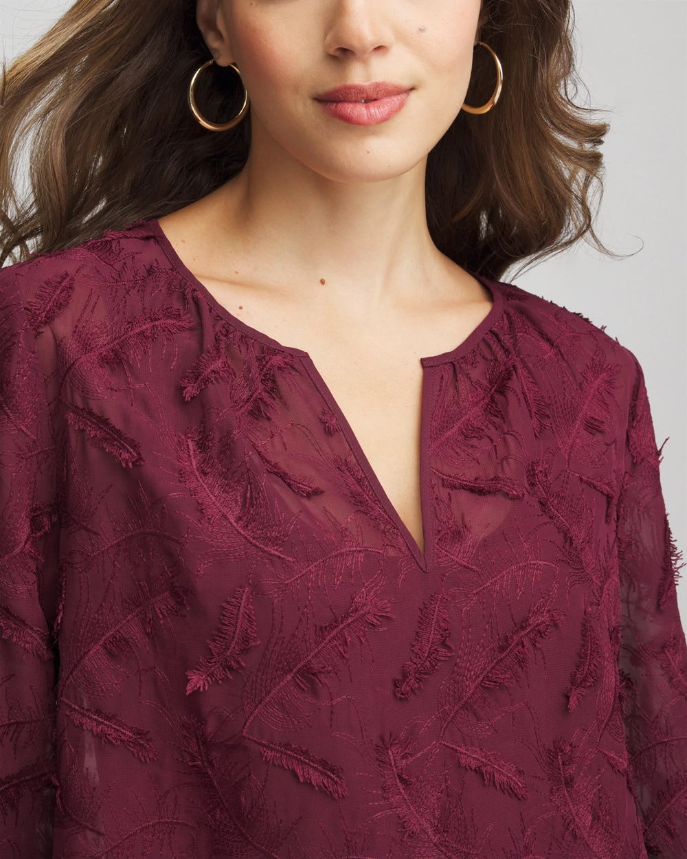 Chico's Premium | Feathered Pullover Peasant Blouse