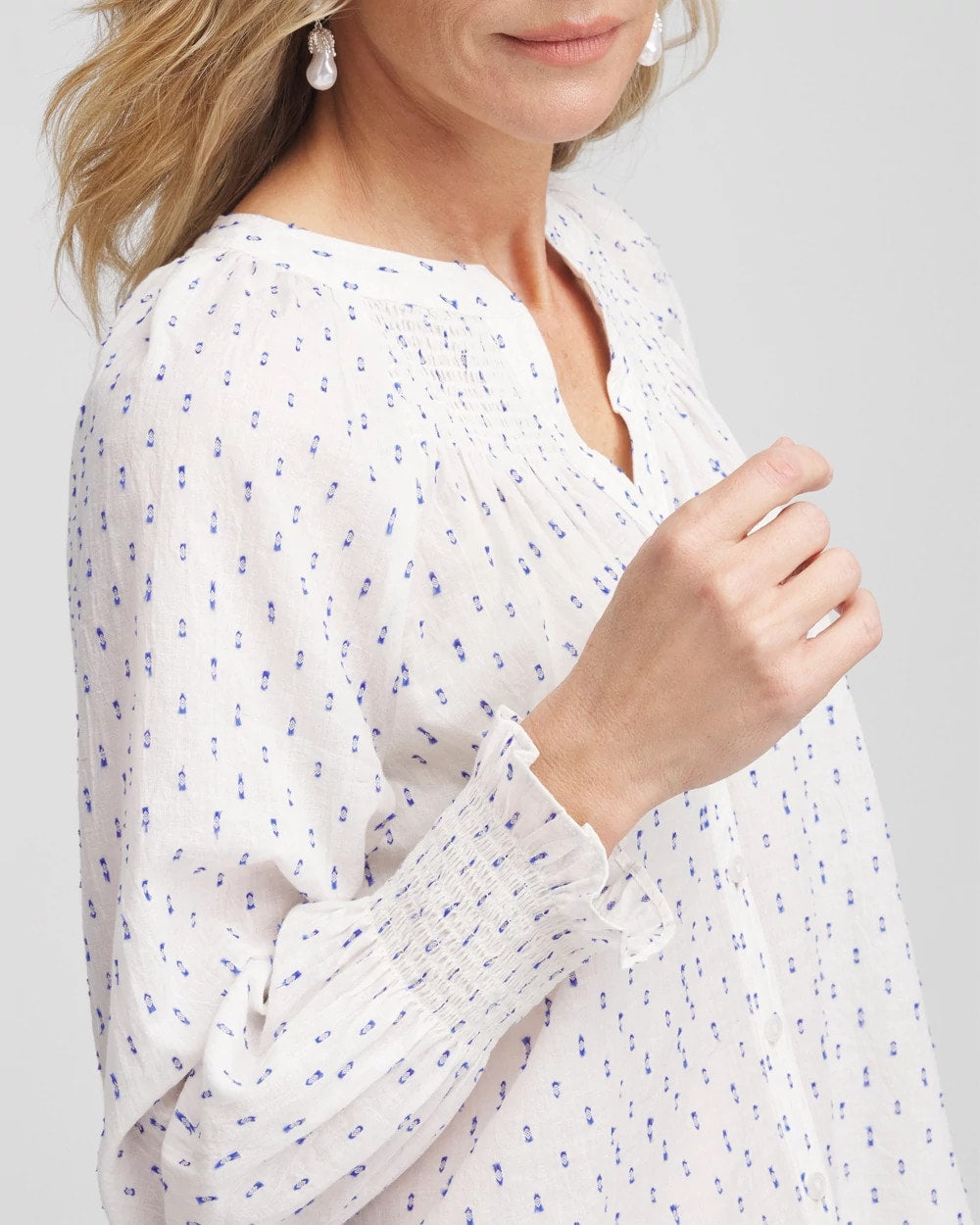 Chico's Special Offer | Smocked Split-neck Blouse