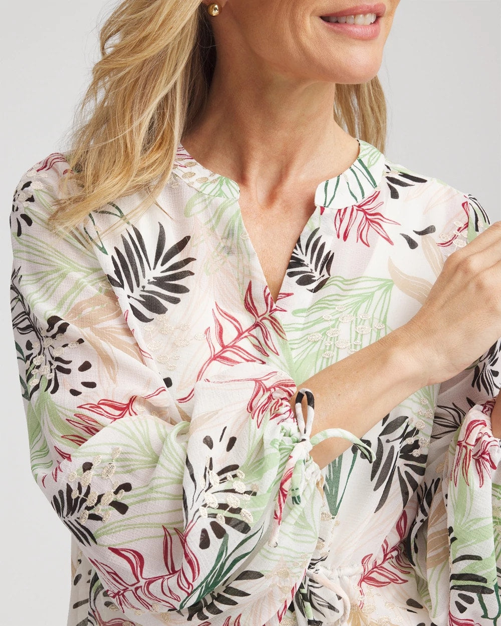 Chico's Discount | Drawstring Crinkle Chiffon Blouse