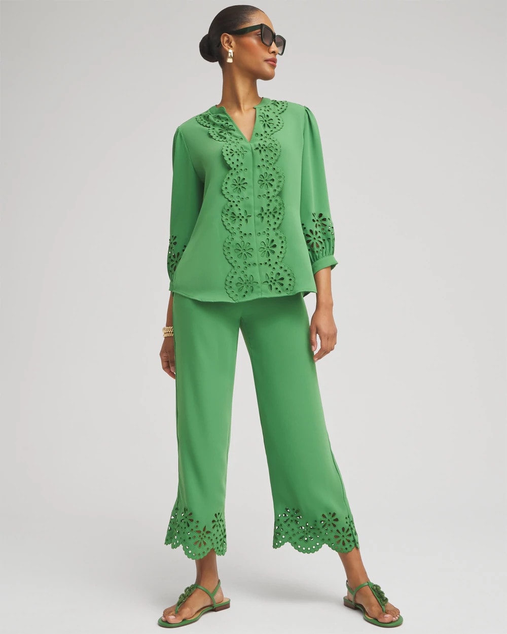 Chico's Exclusive | Petite Satin Eyelet Hem Culottes