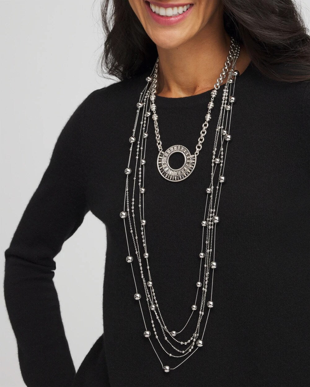 Chico's Signature | Sparkling Silvertone Circle Pendant Necklace