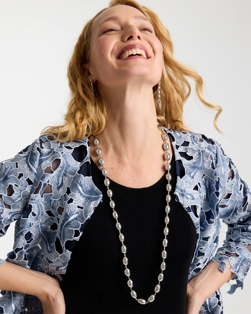 Chico's Classic | Silver Bead Long Single Strand Necklace