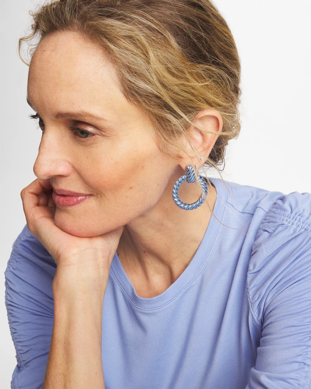 Chico's Deals | Blue Twist Drop Hoop Earrings