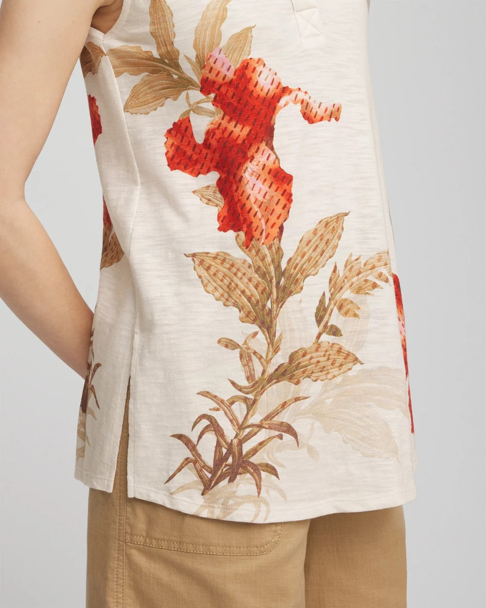 Chico's Everyday | Floral Slub Sleeveless Collared Tunic