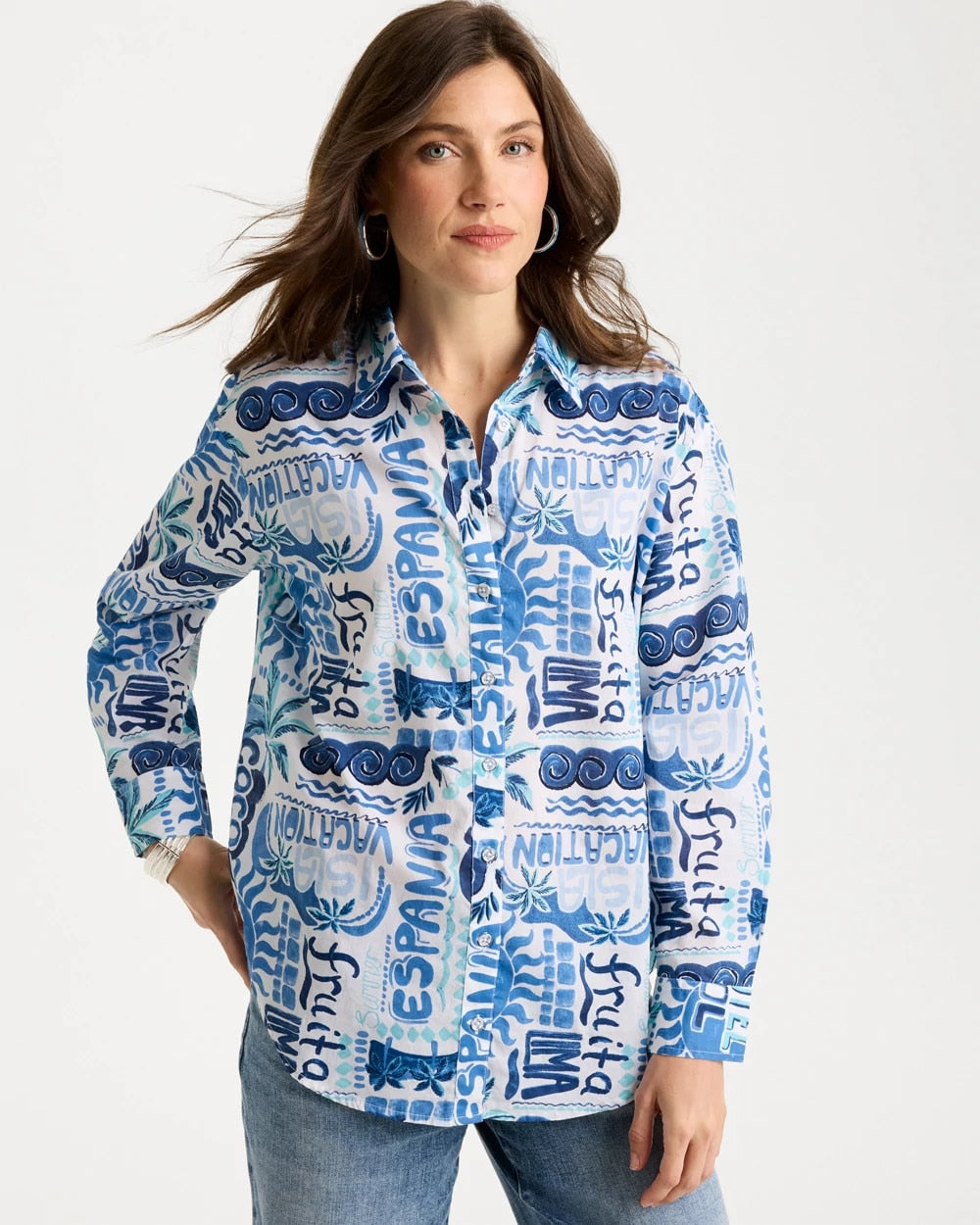 Chico's Discount | Cotton Voile Collared Beach Shirt