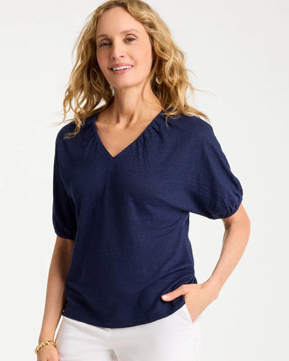 Chico's Trending | Linen Ruched V-Neck Tee