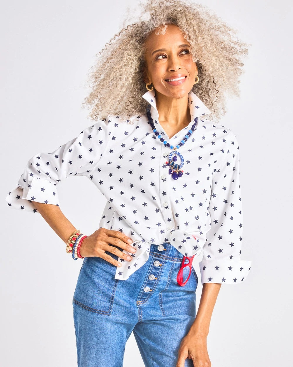 Chico's Classic | No Iron™ Stretch Jacquard Stars Shirt
