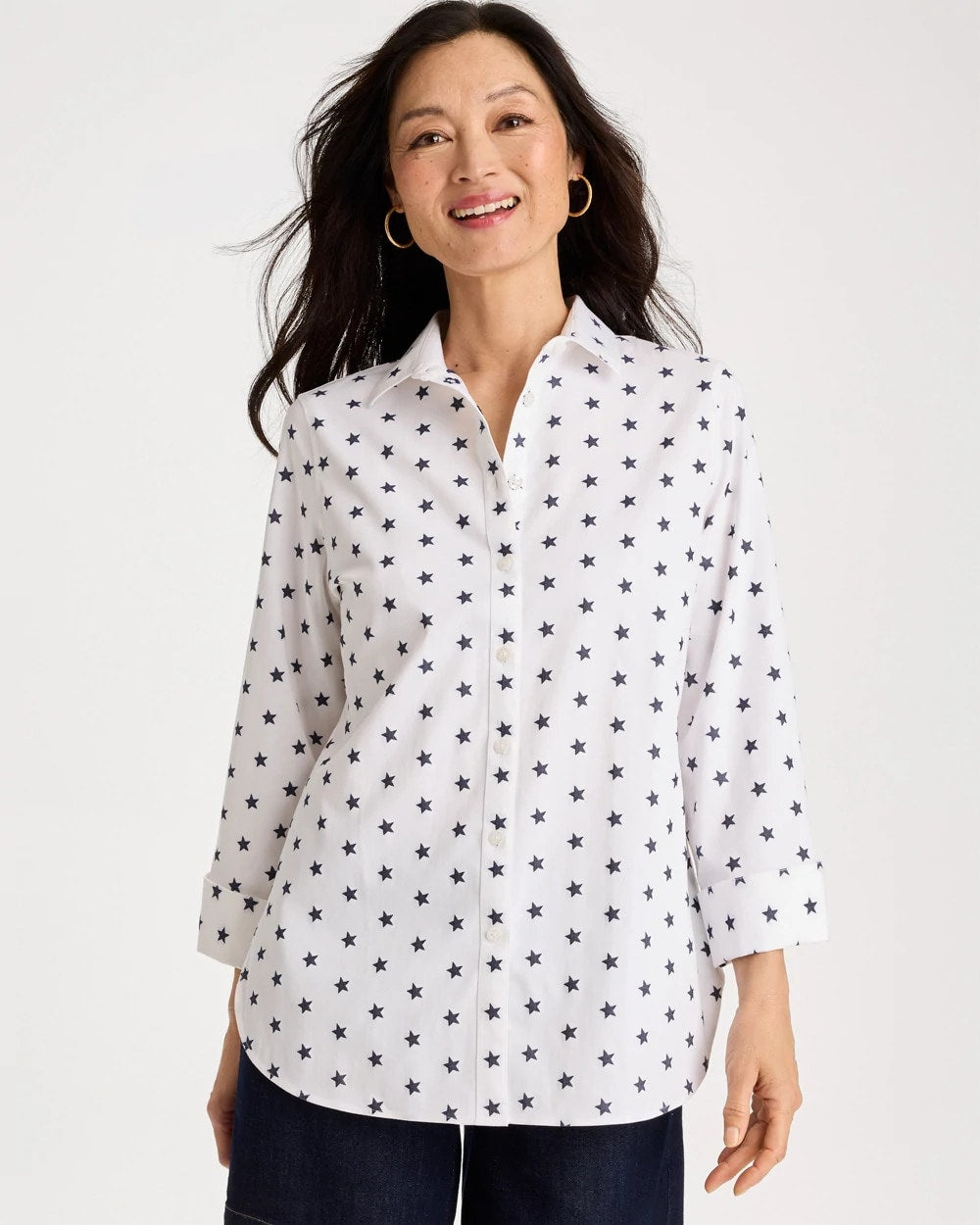Chico's Classic | No Iron™ Stretch Jacquard Stars Shirt