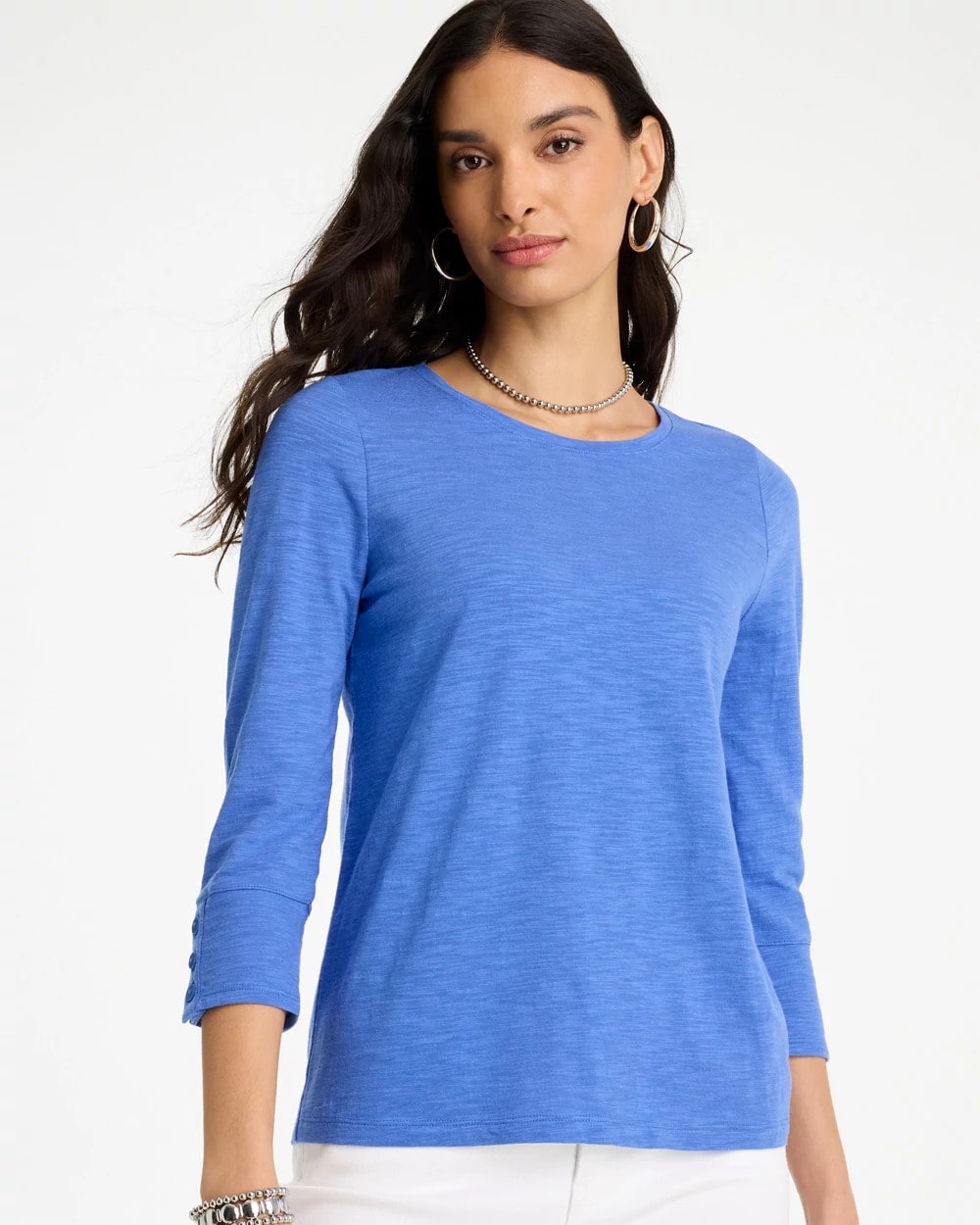 Chico's Trending | Cotton Slub 3/4 Sleeve Button Tee