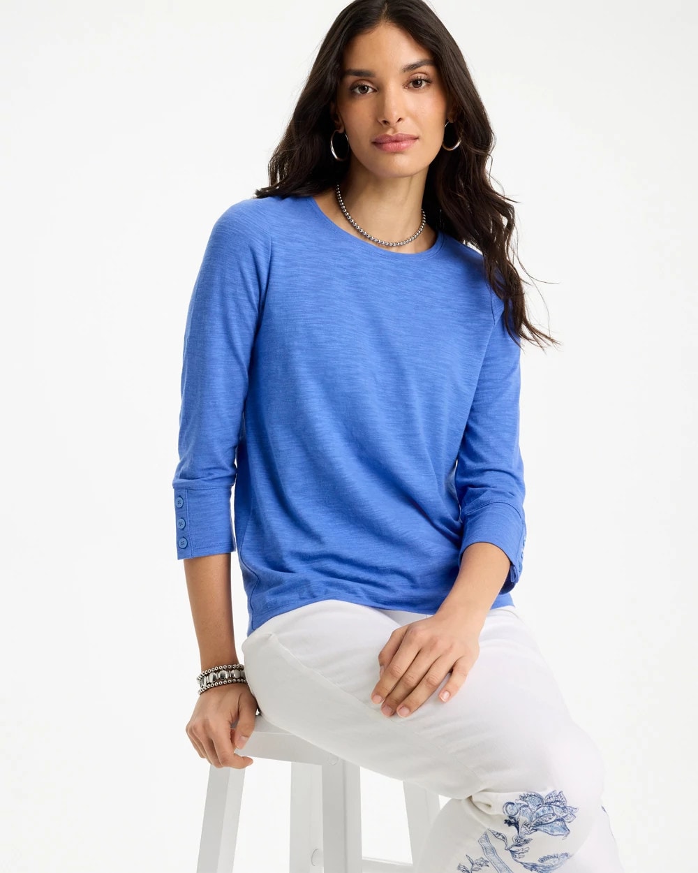 Chico's Trending | Cotton Slub 3/4 Sleeve Button Tee